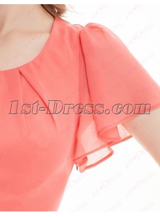 Modest Coral Chiffon Cocktail Dress with Butterfly Sleeves