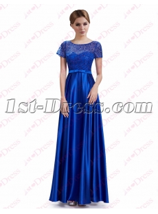 Modest Royal Blue Long Evening Dress with Short Sleeves