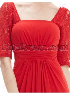Simple Red Lace Graduation Party Dress with 1/2 Long Sleeves