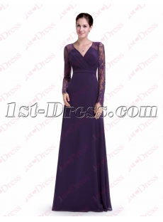 Vintage Purple Lace Long Sleeves Evening Gown