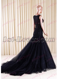 Exquisite Black Mermaid Bridal Gown with Illusion Back