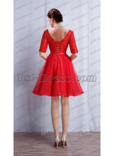 Red 1/2 Long Sleeves Short Prom Dress 2017