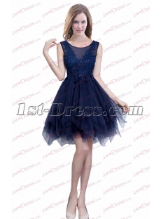Pretty Navy Blue Junior Prom Dress with Ruffles