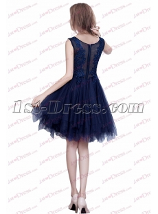 Pretty Navy Blue Junior Prom Dress with Ruffles
