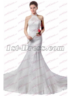 Elegant Halter Sheath Lace Wedding Dress 2017