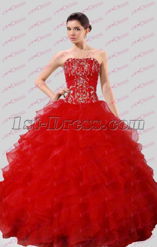 2016 Gothic Red Embroidery Ball Gown Wedding Dress