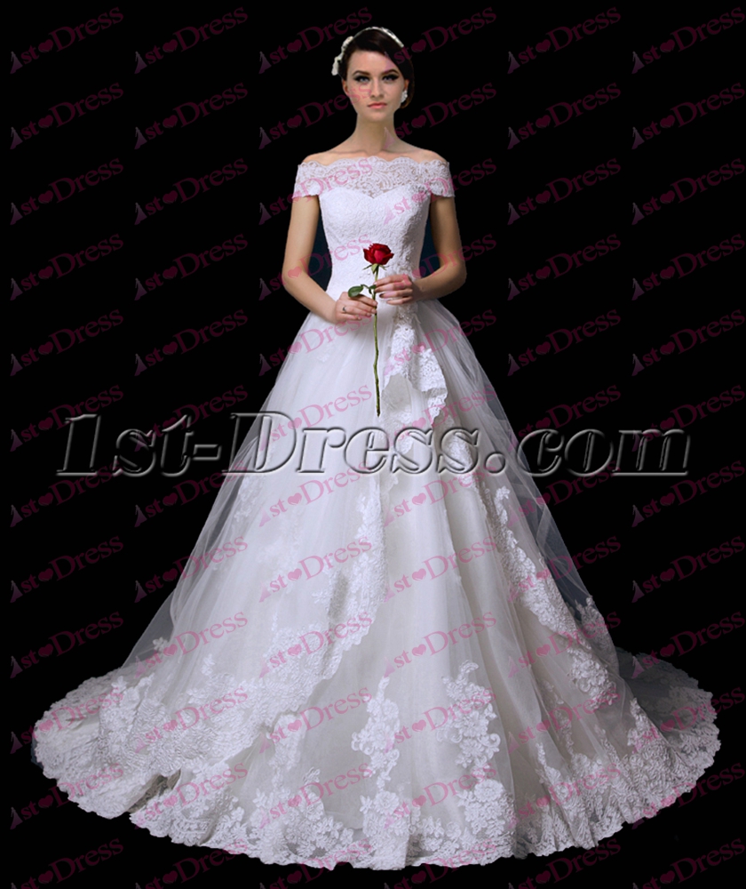 off the shoulder princess wedding dress