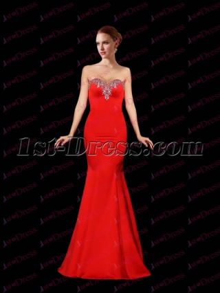 Pretty Sheath Red Satin Prom Dress 2017