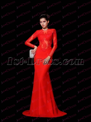Sexy Red Long Sleeves Lace Celebrity Dress