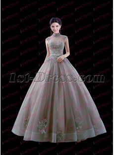 Vintage Gray High Neckline 2017 Quinceanera Ball Dress with Keyhole