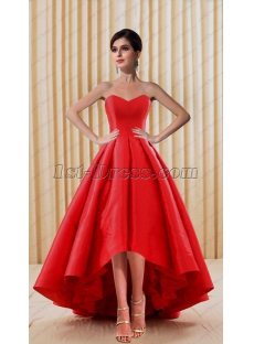 2018 Simple Red Short Bridal Gown with High Low Hem