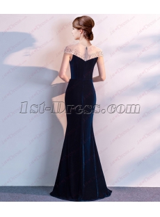 Charming Illusion Teal Blue Velvet Evening Dress with Cap Sleeves