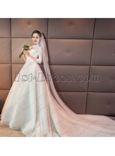 Classical 2018 High Neckline Lace Bridal Gown with 3/4 Sleeves