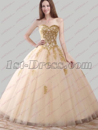 2018 Pretty Champagne and Gold Quince Ball Gown