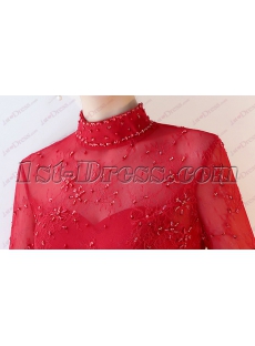 3/4 Long Sleeves Vintage High Neckline Lace Evening Dress 2018