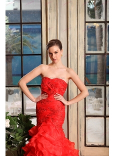 Affordable Strapless Red Mermaid Style Wedding Dresses