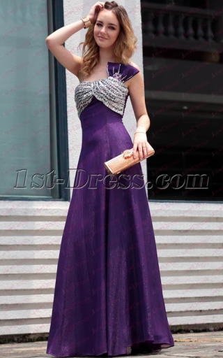 Beautiful One Shoulder Long Purple Prom Dresses under 100