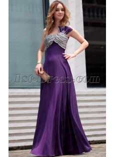 Beautiful One Shoulder Long Purple Prom Dresses under 100