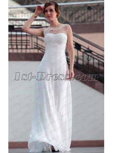 Elegant White Maxi Evening Gown with Illusion Neckline