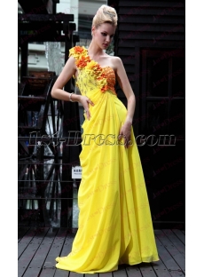 Fancy One Shoulder Long Floral Yellow Prom Dress under 100