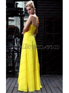 Fancy One Shoulder Long Floral Yellow Prom Dress under 100