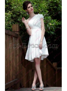 Modest One Shoulder Short White Chiffon Party Dress