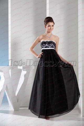 2020 Elegant Strapless Black and White Lace Long Evening Dress for Plus Size