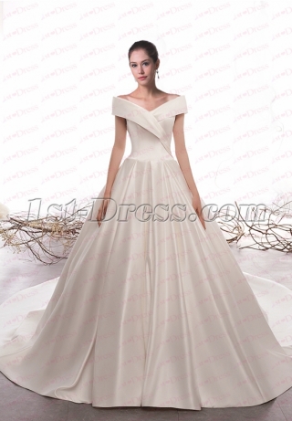 Simple Off Shoulder Satin Vintage Bridal Dress 2020