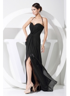 Cheap Sexy Halter Black Evening Dress with Split